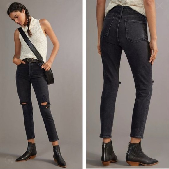 Agolde Denim - Agolde Nico High Waisted Cassette Distressed Button Fly Black Jeans Size 27